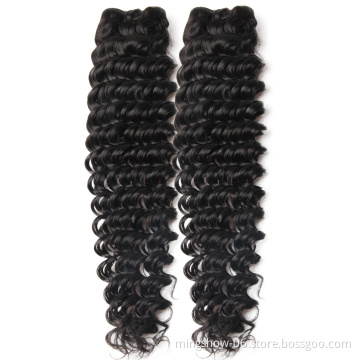Double drawn deep curly bundles, malaysian deep curly human hair weave with closure